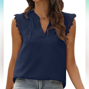 JULYCLO Women Tank Top Summer V Neck Sleeveless Lace Chiffon Blouse Size XL NWT